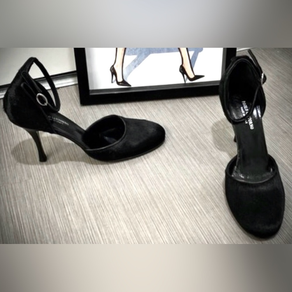 Paolo Iantorno Stiletto heels Ankle Straps Black Calf Hair EU Size 40 = US 9